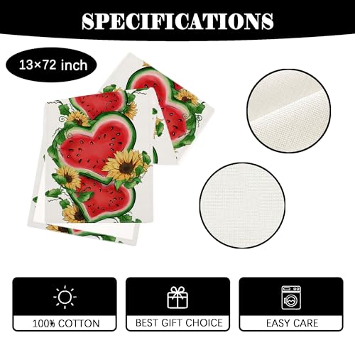 Summer Floral Table Runner Watermelon Sunflower 13x72 Linen