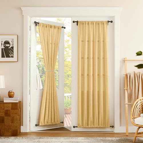 Tollpiz Beige Linen Semi-Sheer Door Curtain Panel - 25x72 in