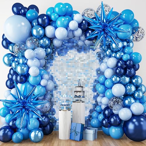 RUBFAC 140pcs Blue Balloon Arch Kit - Navy & Metallic Blue Garland Set