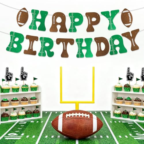 Football Birthday Banner - Pre-Strung Glitter Party Decoration