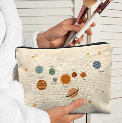 Space Planets Makeup Bag Linen Cosmetic Pouch for Travel