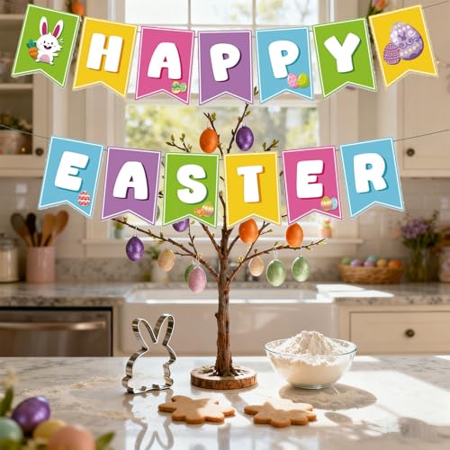 Happy Easter Banner for Party Decorations - Bunny & Egg Design