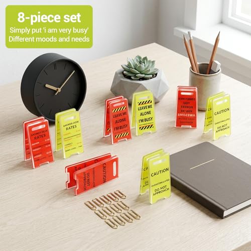 8-Pack Funny Desk Signs - Caution Overstimulated Office Decor