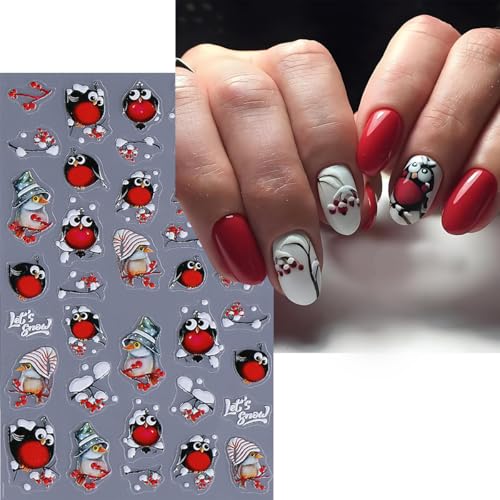 3D Bird Nail Art Stickers Self-Adhesive Winter Decals - 3 Pack