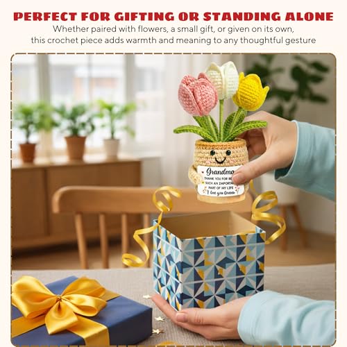 TEEBIM Handmade Crochet Tulip Flower Gift for Grandma - Meaningful Keepsake