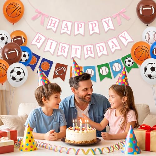 Pink Happy Birthday Banner with Bows | Party Decoration Set