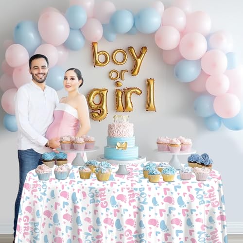 3 Pcs Gender Reveal Party Tablecloths - Round Pink & Blue 84x84