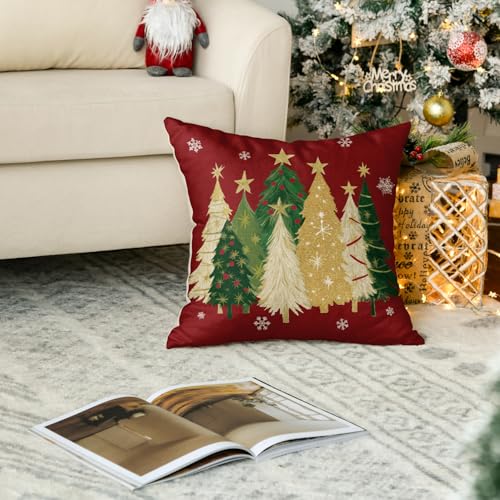 AVOIN colorlife Christmas Snowflake Throw Pillow Cover, 18x18 Inch, Red