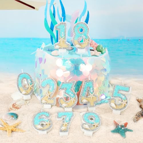 Blue Starfish Number 1 Birthday Cake Candle - Ocean Theme Decor