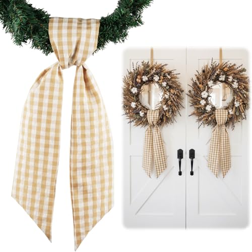 Khaki White Plaid Sash Set for Door & Wedding Decor - 2 Pack