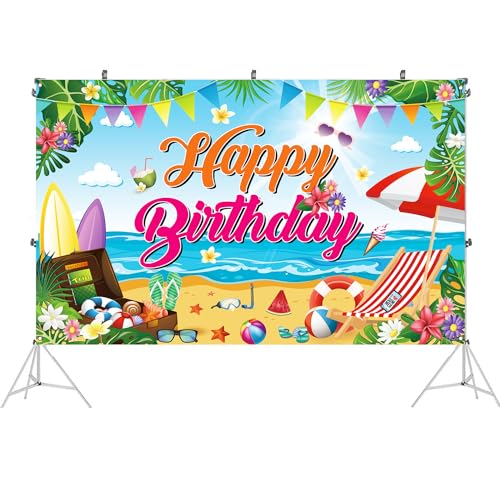 Summer Beach Birthday Backdrop 71x43 Inch Tropical Party Banner for Celebrations