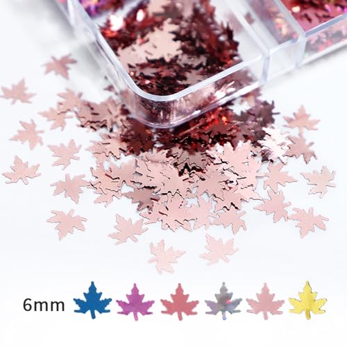 Fall Maple Leaf Nail Art Sequins - 6 Grid Holographic Autumn Glitter Set