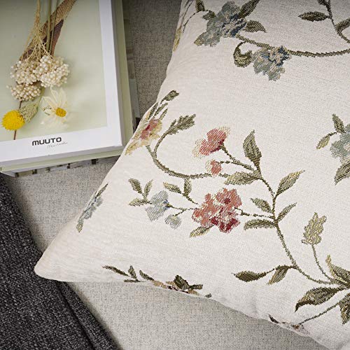 YOUR SMILE White Floral Embroidery Jacquard Throw Pillow Cover, 18x18 Inch