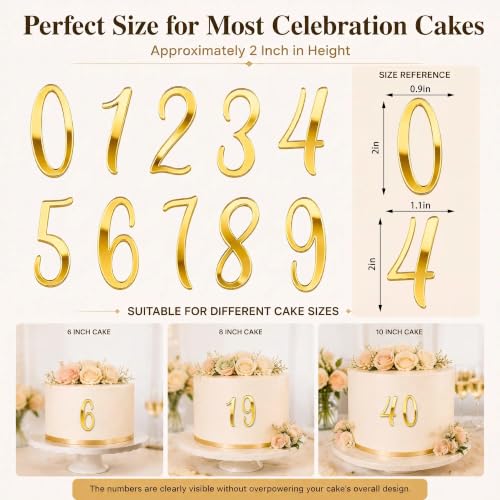 Gold Acrylic Cake Topper Set - 10PCS Numbers 0-9 for Birthdays & Anniversaries