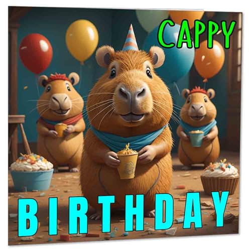 Cute Capybara Birthday Card - Cappy Birthday 145x145mm