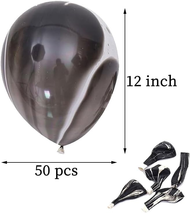 Skiennix 12-Inch Marble Latex Balloons - 50-Pack in Black, White, Grey | Perfect for Weddings & Parties