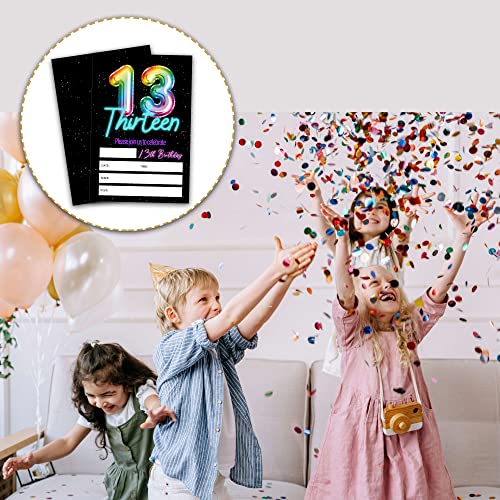 13th Birthday Invitations with Envelopes Neon Glow Party Cards 20 Pack