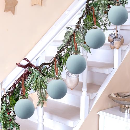 Dusty Blue Velvet Christmas Ball Ornaments - 12 Pack, 4 Inch - Variation of Dusty Blue