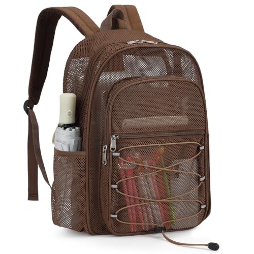 Xunteny Mesh School Backpack - Heavy Duty Breathable Bag for Kids & Adults (Brown)
