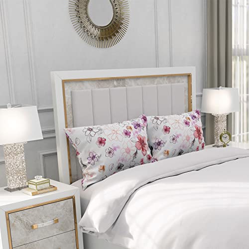 YIYEA King Pillow Cases Set of 2, Floral Brushed Microfiber, 20 x 36 Inch