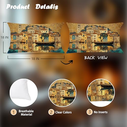Gold Gustav Klimt Inspired Pillow Cover 12x20 - Art Nouveau Design - Gold-3