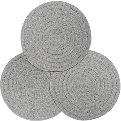 Set of 3 Heat Resistant Cotton Potholders - 7 Inch Gray