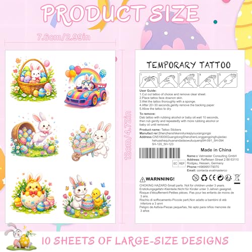 AIRNOGO Easter Temporary Tattoos for Kids 60 Pcs Basket Stuffers