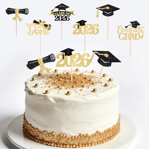 2026 Graduation Cupcake Toppers - 60 Pcs Black Gold Decor