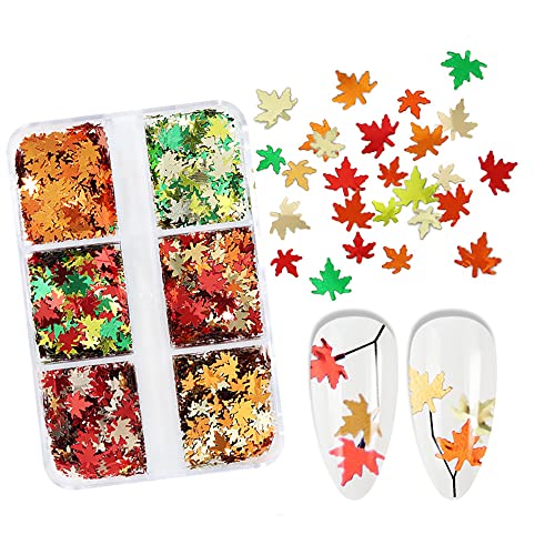 SONGJIE Fall Maple Leaf Nail Sequins 6-Color Holographic Glitter Art