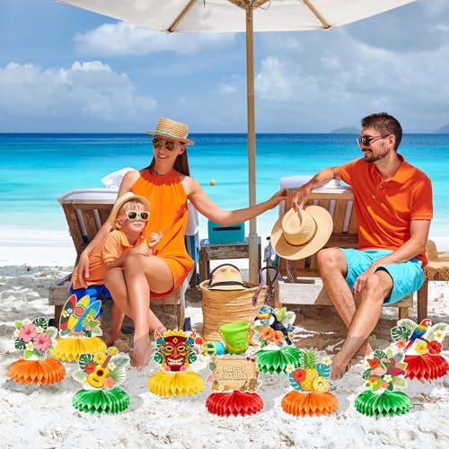9Pcs Hawaiian Party Table Decorations, Tropical Honeycomb Centerpieces