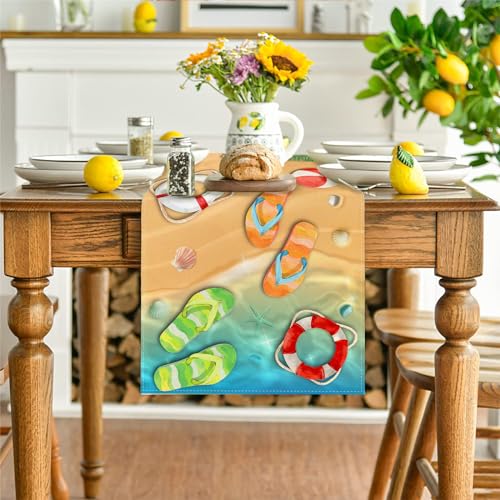 Nautical Beach Table Runner Coastal Summer Seaside Decor 13x72 Inch