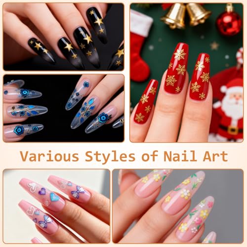 Vivinin 90 Sheets Floral 3D Nail Art Stickers with Tweezers