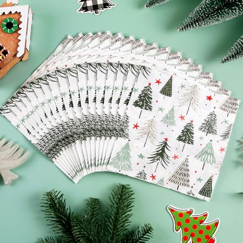Christmas Tree Green Paper Napkins 6.5 Inch Pack of 50 - Disposable Holiday Decorations