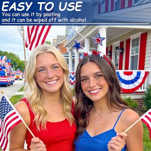 Patriotic Glitter Freckles Face Tattoos, Red White and Blue Sparkle 6 Sheets