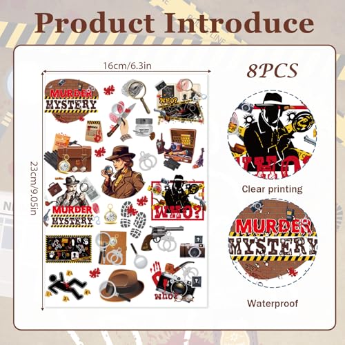 Detective Temporary Tattoos - 8 Sheets Mystery Party Favors
