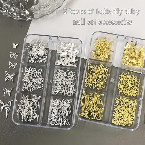 Butterfly Gold Nail Charms and Bow Rhinestones - 2 Boxes