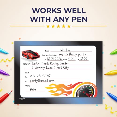 Race Car Birthday Invitations – Set of 10 Kids Party Cards