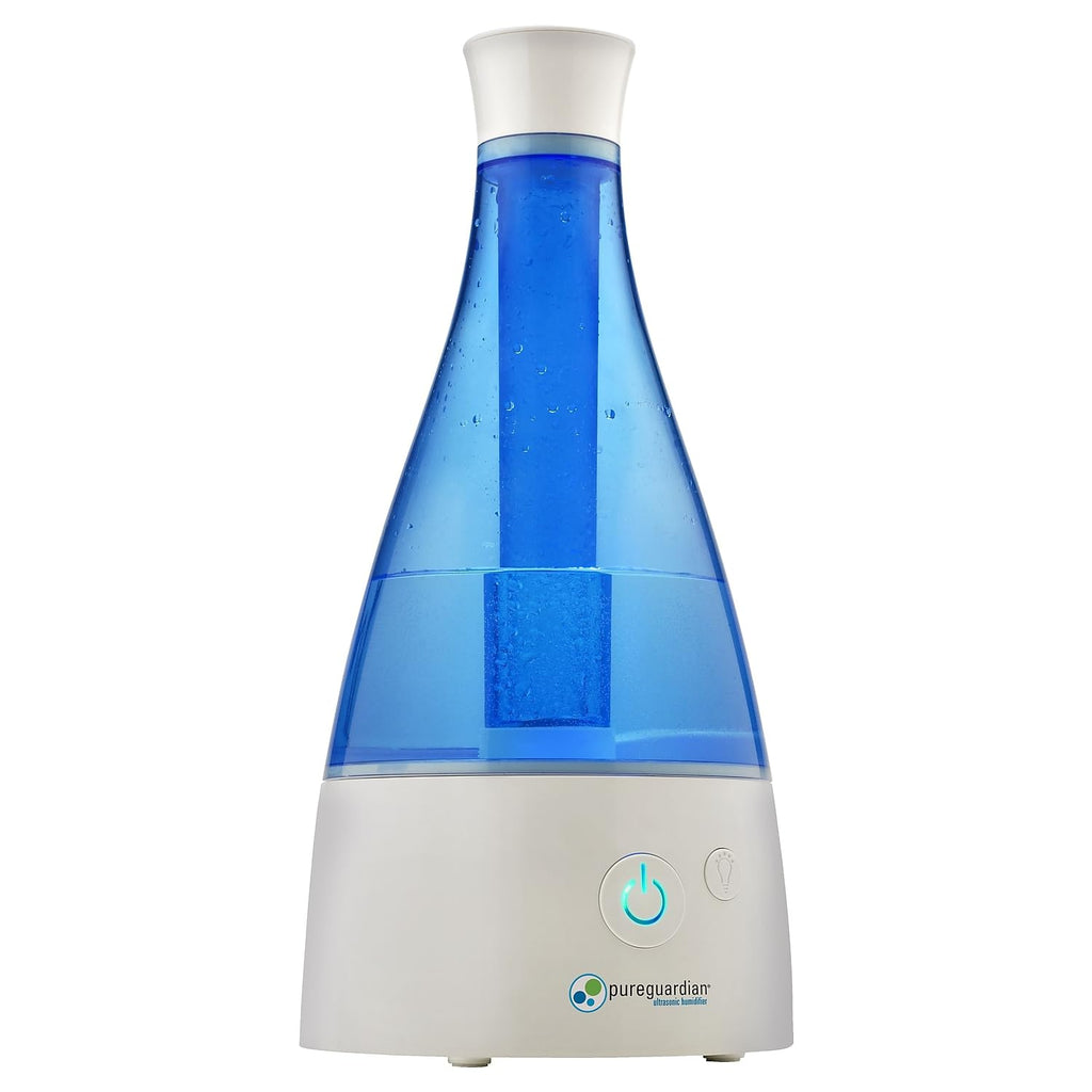 PureGuardian Ultrasonic Cool Mist Humidifier, 30 Hrs. Run Time, 0.5 Gal. Tank Capacity, 350 Sq. Ft. Coverage, Small Rooms, Quiet, Filter Free, Silver Clean Treated Tank, H940AR