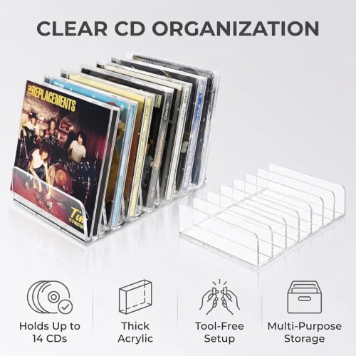 Acrylic CD Storage Rack - Holds 14 Standard CD Cases