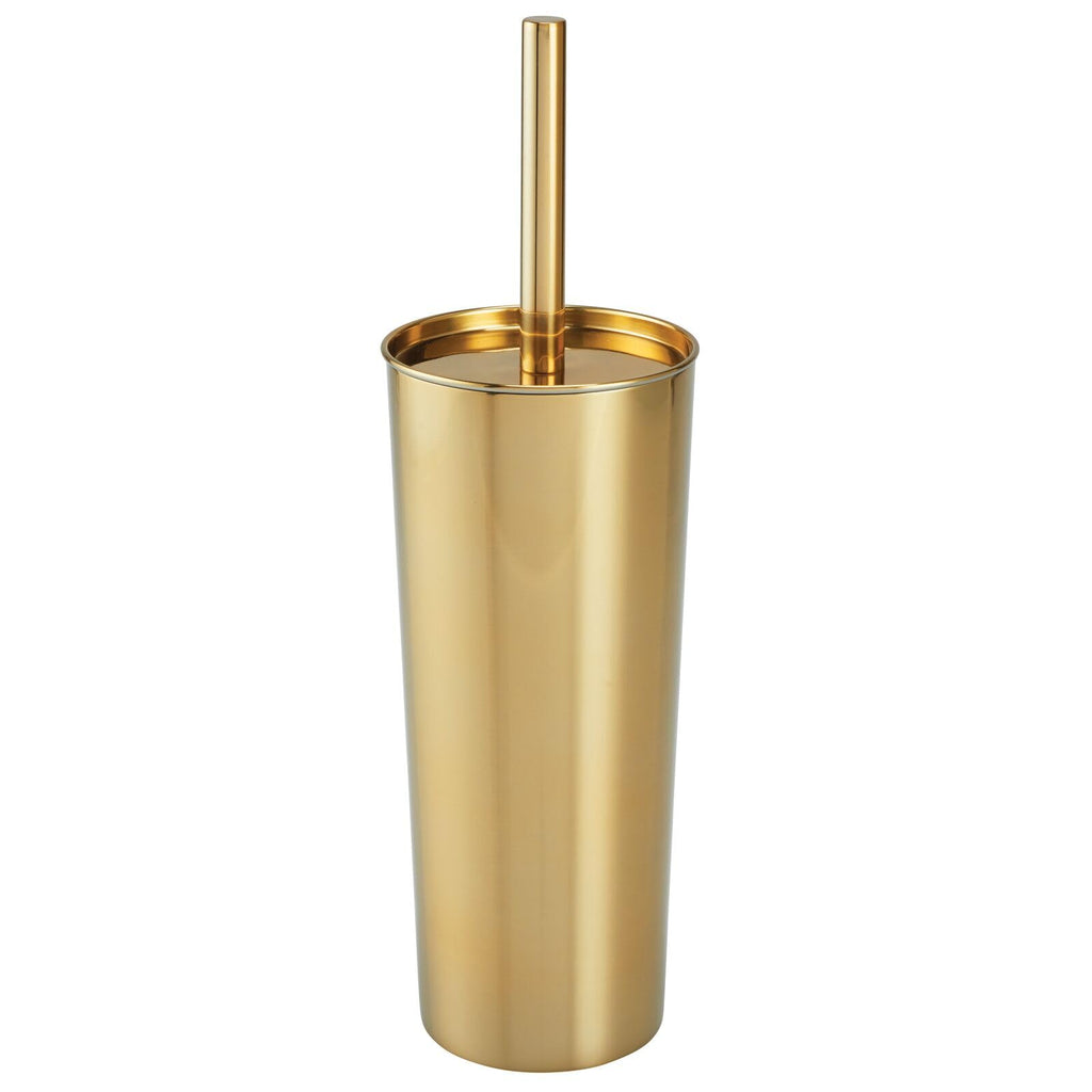 mDesign Stainless Steel Toilet Bowl Brush and Holder Set, Modern Metal Compact Storage Organizer Cleaner Scrubber for Toilet - Heavy Duty Cleaning Plunger for Bathroom, Mirri Collection, Soft Brass