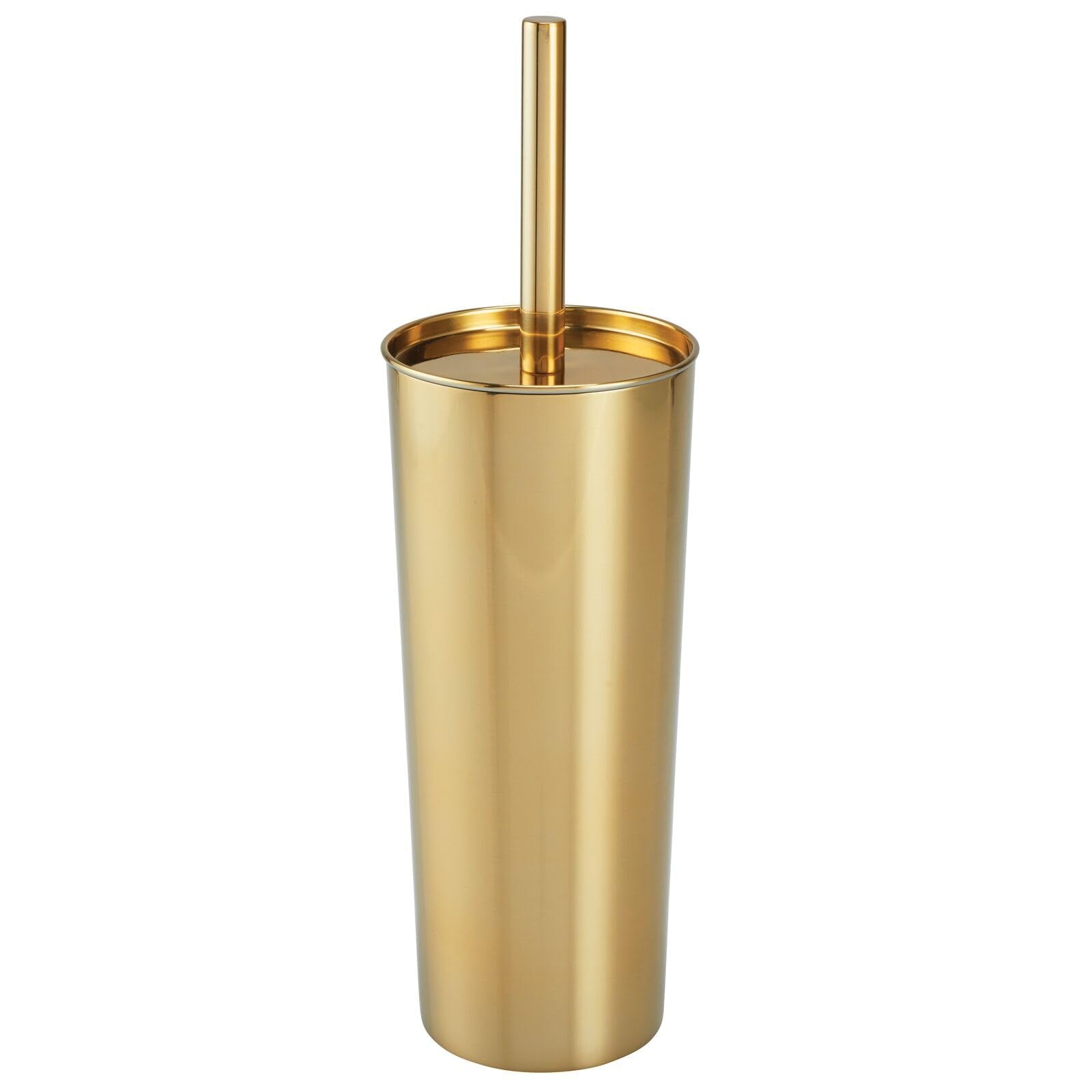 mDesign Stainless Steel Toilet Bowl Brush and Holder Set, Modern Metal Compact Storage Organizer Cleaner Scrubber for Toilet - Heavy Duty Cleaning Plunger for Bathroom, Mirri Collection, Soft Brass