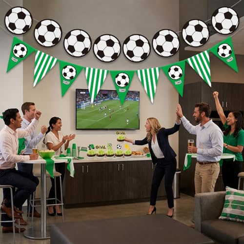 20-Piece Soccer Party Decorations Set with Banners & Cupcake Toppers