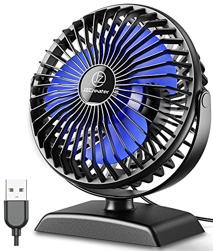 JZCreater USB Desk Fan - 360° Rotating, Quiet, 3 Speeds, Compact