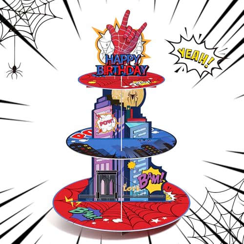 Superhero Spider 3-Tier Cupcake Stand for Birthday Party Decorations