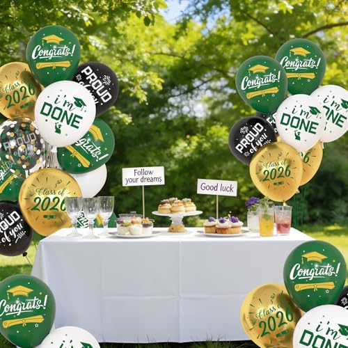 72-Piece Green and Gold Graduation Balloon Set for Class of 2026