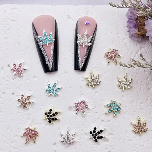 Fall Maple Leaf 3D Nail Charms Crystal Rhinestones 20 Pcs