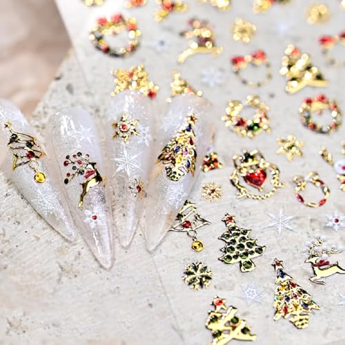 5D Embossed Christmas Nail Stickers Glitter Gold Xmas Tree Decals