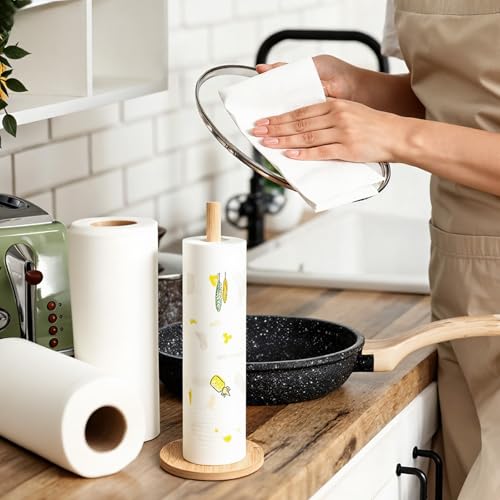 SHENLIU Bamboo Paper Towel Holder Stand - 4Pcs Non-Slip Kitchen & Bathroom Organizer