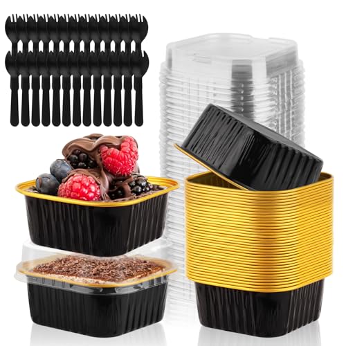 35 Pack Mini Baking Pans with Lids - 5 OZ Black Gold Cake Tins
