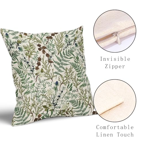 Aportt Sage Green Botanical Fern Throw Pillow Covers - 18x18 Inch Set of 2